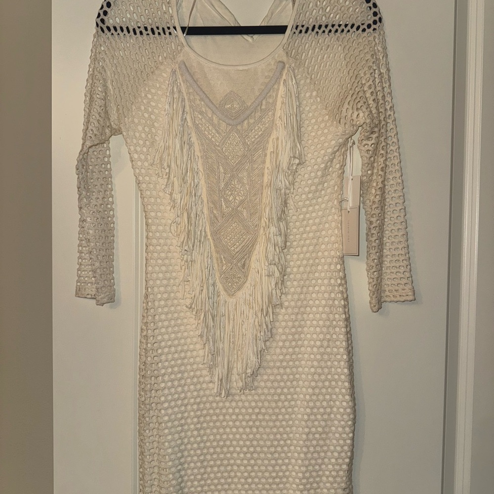 1 State Cream Crochet fringe dress